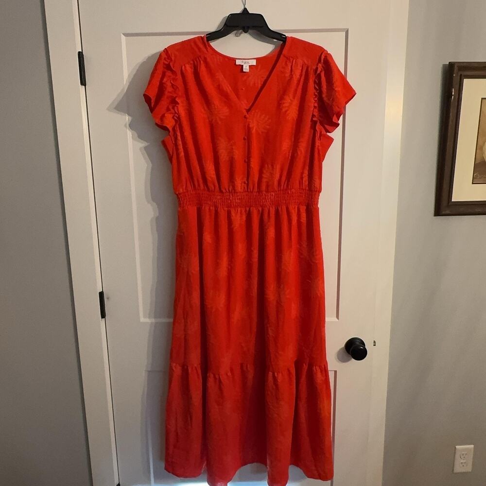 Chapter One Dress Plus 2X Orange Palm Floral Smocked Maxi Sundress Beach Resort